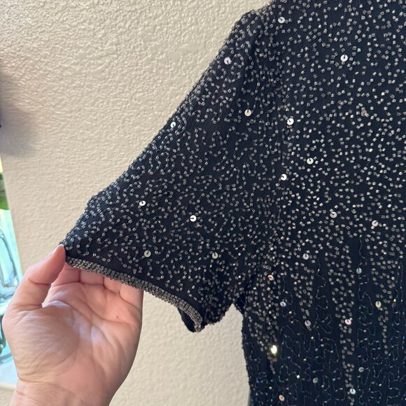 Vintage Stenay Black Silk Beaded Gown Size 10/12 - Picture 6 of 12